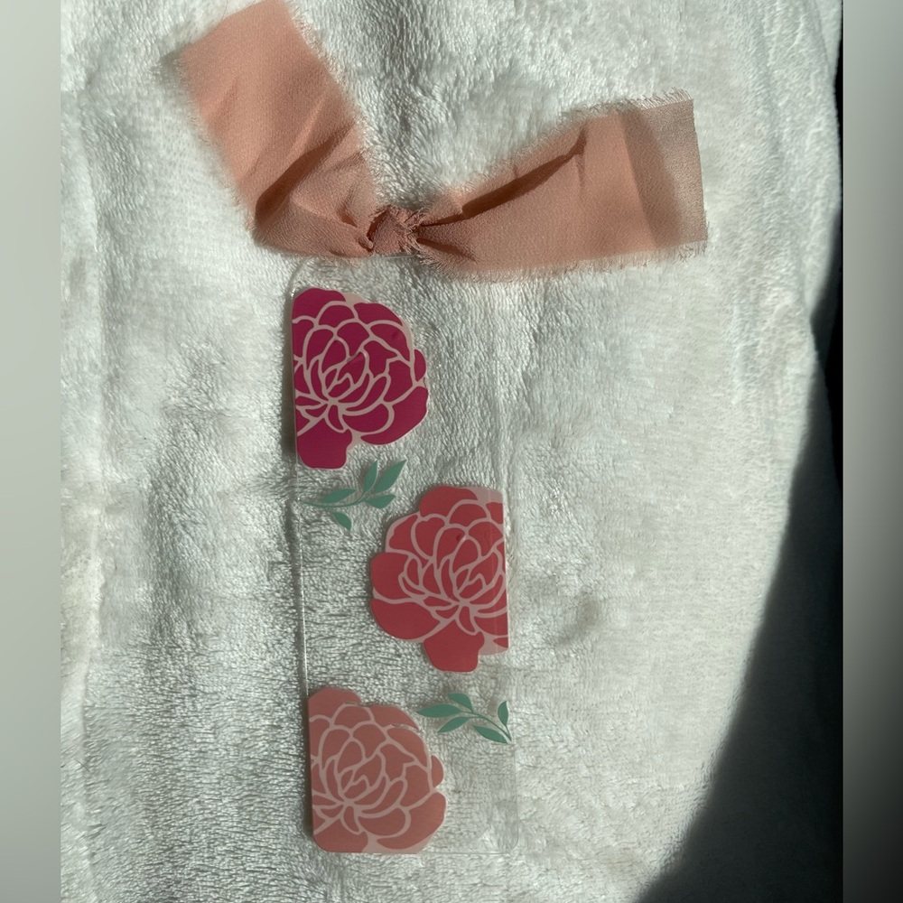 Floral Bookmark with Pink Ribbon